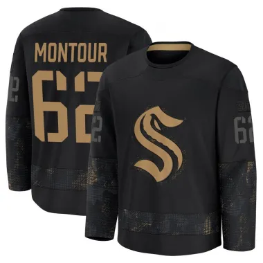 Black Youth Brandon Montour Premium Seattle Kraken 2024 Military Appreciation Practice Jersey