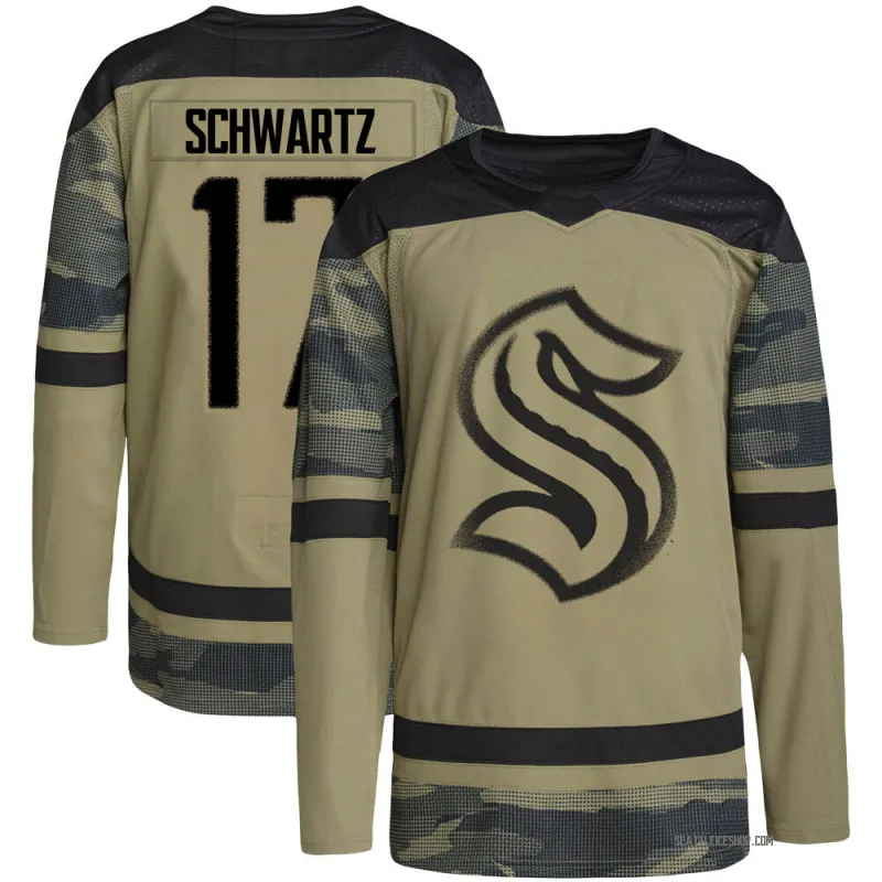 Camo Youth Jaden Schwartz Authentic Seattle Kraken Military Appreciation Team Practice Jersey