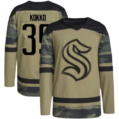 Camo Youth Nikke Kokko Authentic Seattle Kraken Military Appreciation Team Practice Jersey