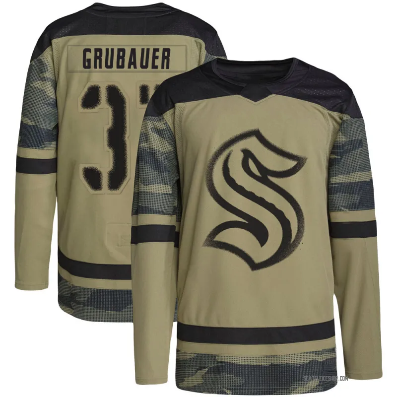 Camo Youth Philipp Grubauer Authentic Seattle Kraken Military Appreciation Practice Jersey