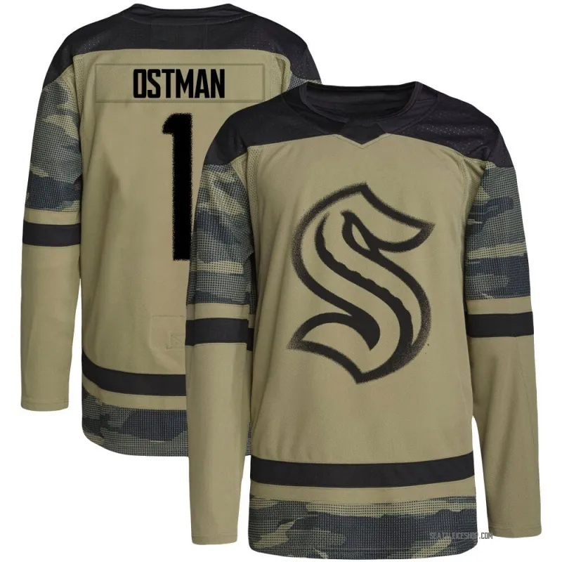Camo Youth Victor Ostman Authentic Seattle Kraken Military Appreciation Team Practice Jersey