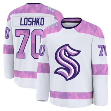White Men's Andrei Loshko Premium Seattle Kraken 2024 Hockey Fights Cancer Practice Jersey
