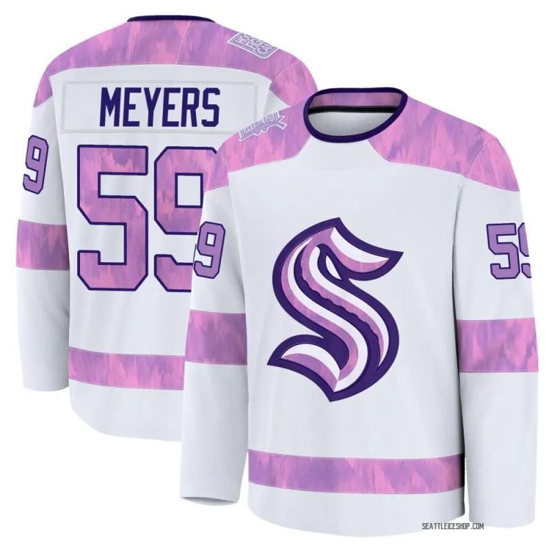 White Men's Ben Meyers Premium Seattle Kraken 2024 Hockey Fights Cancer Practice Jersey