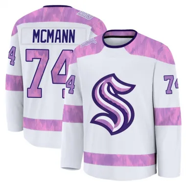 White Men's Bobby McMann Premium Seattle Kraken 2024 Hockey Fights Cancer Practice Jersey