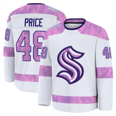 White Men's Caden Price Premium Seattle Kraken 2024 Hockey Fights Cancer Practice Jersey