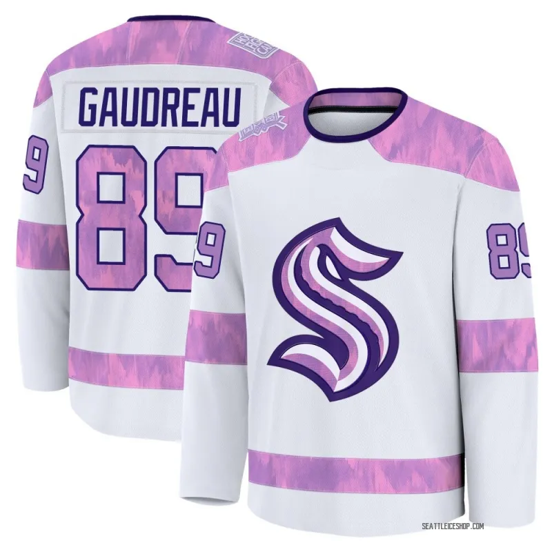 White Men's Frederick Gaudreau Premium Seattle Kraken 2024 Hockey Fights Cancer Practice Jersey