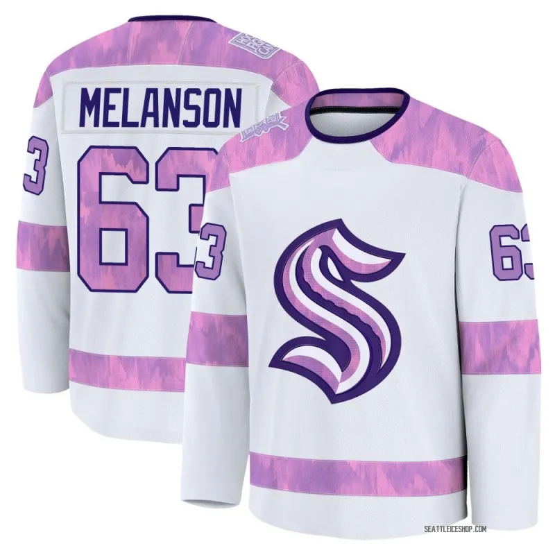 White Men's Jacob Melanson Premium Seattle Kraken 2024 Hockey Fights Cancer Practice Jersey