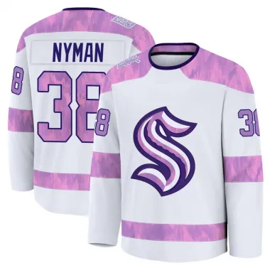 White Men's Jani Nyman Premium Seattle Kraken 2024 Hockey Fights Cancer Practice Jersey