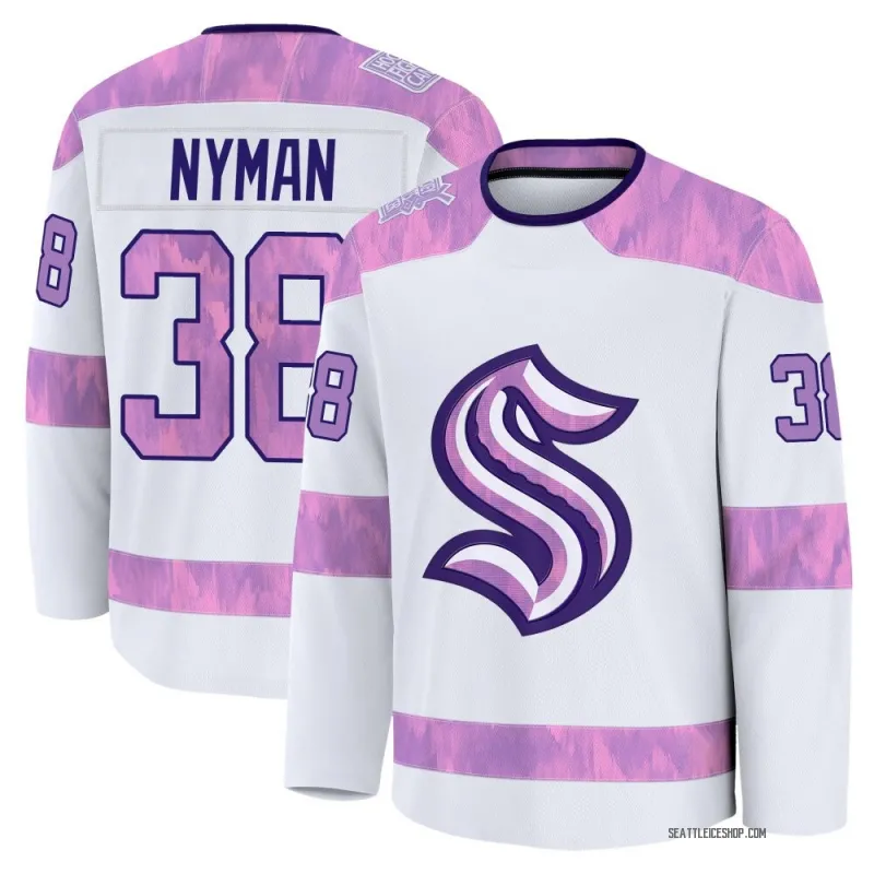 White Men's Jani Nyman Premium Seattle Kraken 2024 Hockey Fights Cancer Practice Jersey