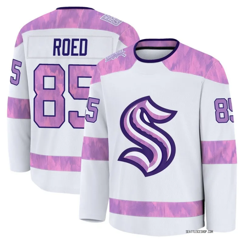 White Men's Lleyton Roed Premium Seattle Kraken 2024 Hockey Fights Cancer Practice Jersey