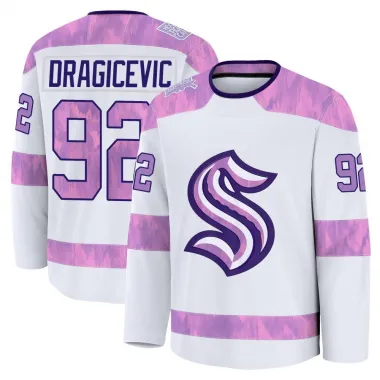 White Men's Lukas Dragicevic Premium Seattle Kraken 2024 Hockey Fights Cancer Practice Jersey
