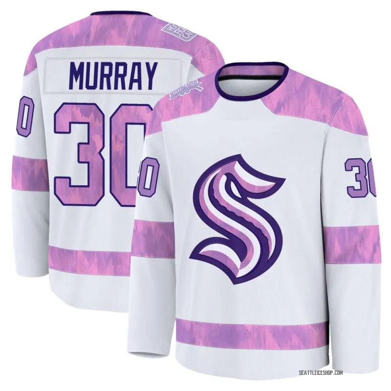 White Men's Matt Murray Premium Seattle Kraken 2024 Hockey Fights Cancer Practice Jersey