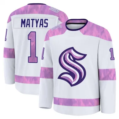 White Men's Michael Matyas Premium Seattle Kraken 2024 Hockey Fights Cancer Practice Jersey