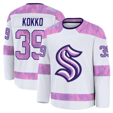 White Men's Nikke Kokko Premium Seattle Kraken 2024 Hockey Fights Cancer Practice Jersey