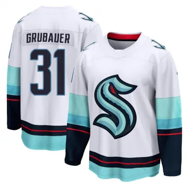 White Men's Philipp Grubauer Breakaway Seattle Kraken Away Jersey