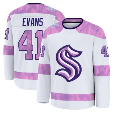 White Men's Ryker Evans Premium Seattle Kraken 2024 Hockey Fights Cancer Practice Jersey