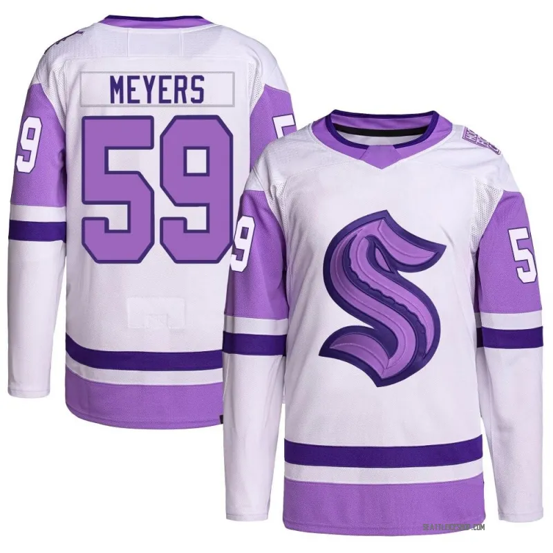 White/Purple Men's Ben Meyers Authentic Seattle Kraken Hockey Fights Cancer Primegreen Jersey