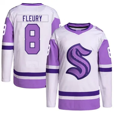 White/Purple Men's Cale Fleury Authentic Seattle Kraken Hockey Fights Cancer Primegreen Jersey