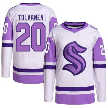 White/Purple Men's Eeli Tolvanen Authentic Seattle Kraken Hockey Fights Cancer Primegreen Jersey