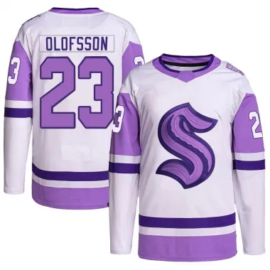 White/Purple Men's Gustav Olofsson Authentic Seattle Kraken Hockey Fights Cancer Primegreen Jersey