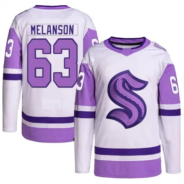 White/Purple Men's Jacob Melanson Authentic Seattle Kraken Hockey Fights Cancer Primegreen Jersey