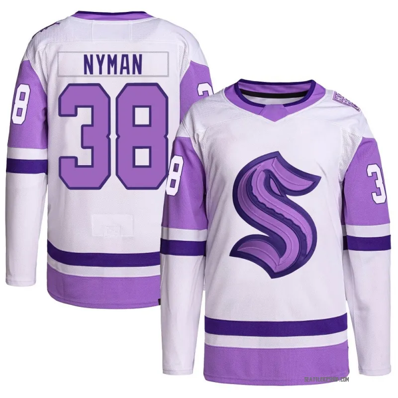 White/Purple Men's Jani Nyman Authentic Seattle Kraken Hockey Fights Cancer Primegreen Jersey