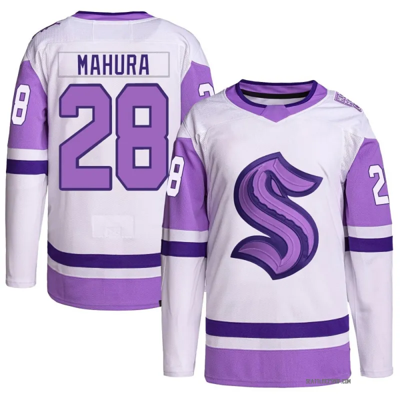 White/Purple Men's Joshua Mahura Authentic Seattle Kraken Hockey Fights Cancer Primegreen Jersey