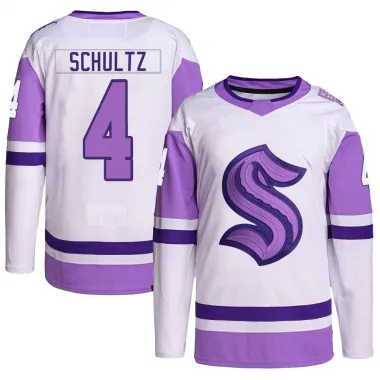 White/Purple Men's Justin Schultz Authentic Seattle Kraken Hockey Fights Cancer Primegreen Jersey