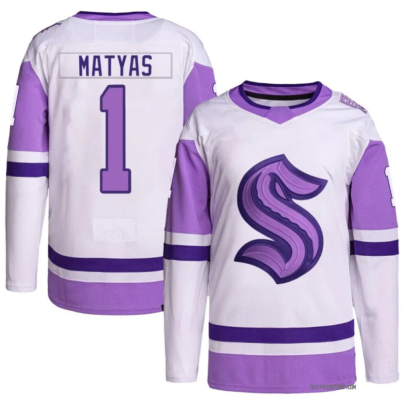 White/Purple Men's Michael Matyas Authentic Seattle Kraken Hockey Fights Cancer Primegreen Jersey