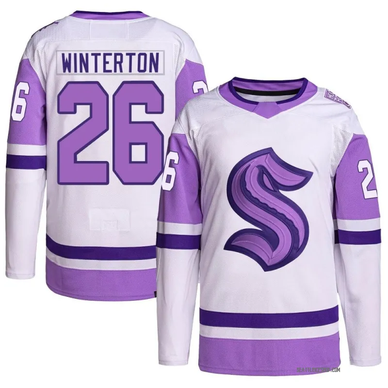 White/Purple Men's Ryan Winterton Authentic Seattle Kraken Hockey Fights Cancer Primegreen Jersey