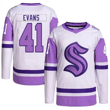 White/Purple Men's Ryker Evans Authentic Seattle Kraken Hockey Fights Cancer Primegreen Jersey