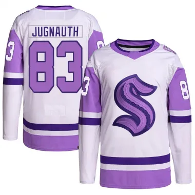 White/Purple Men's Tyson Jugnauth Authentic Seattle Kraken Hockey Fights Cancer Primegreen Jersey