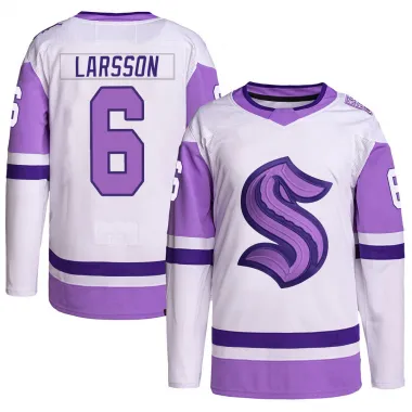 White/Purple Youth Adam Larsson Authentic Seattle Kraken Hockey Fights Cancer Primegreen Jersey
