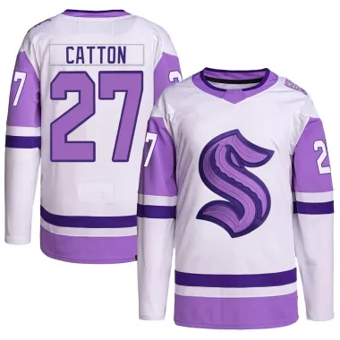 White/Purple Youth Berkly Catton Authentic Seattle Kraken Hockey Fights Cancer Primegreen Jersey