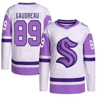 White/Purple Youth Frederick Gaudreau Authentic Seattle Kraken Hockey Fights Cancer Primegreen Jersey