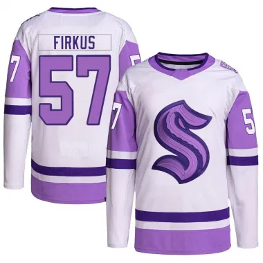 White/Purple Youth Jagger Firkus Authentic Seattle Kraken Hockey Fights Cancer Primegreen Jersey