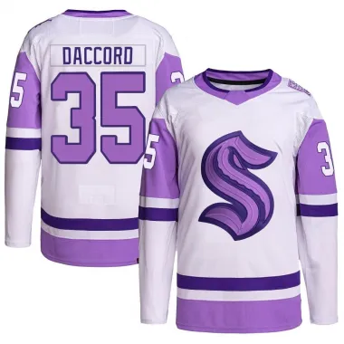 White/Purple Youth Joey Daccord Authentic Seattle Kraken Hockey Fights Cancer Primegreen Jersey