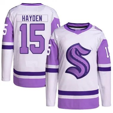 White/Purple Youth John Hayden Authentic Seattle Kraken Hockey Fights Cancer Primegreen Jersey