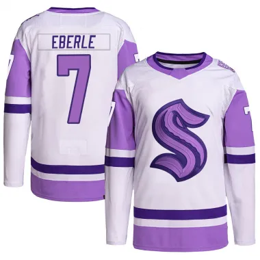 White/Purple Youth Jordan Eberle Authentic Seattle Kraken Hockey Fights Cancer Primegreen Jersey