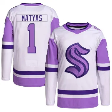 White/Purple Youth Michael Matyas Authentic Seattle Kraken Hockey Fights Cancer Primegreen Jersey