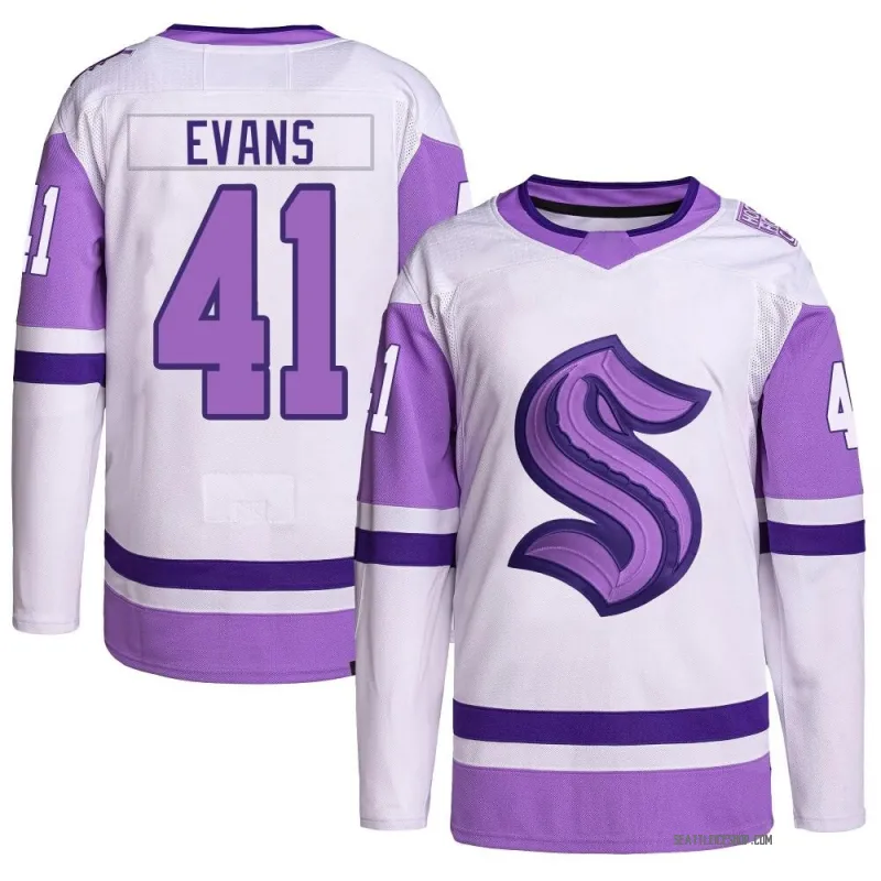 White/Purple Youth Ryker Evans Authentic Seattle Kraken Hockey Fights Cancer Primegreen Jersey