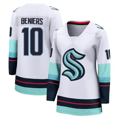White Women's Matty Beniers Breakaway Seattle Kraken Away Jersey