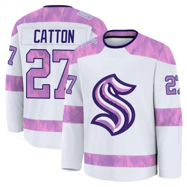 White Youth Berkly Catton Premium Seattle Kraken 2024 Hockey Fights Cancer Practice Jersey