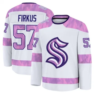 White Youth Jagger Firkus Premium Seattle Kraken 2024 Hockey Fights Cancer Practice Jersey