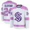 White Youth Jamie Oleksiak Premium Seattle Kraken 2024 Hockey Fights Cancer Practice Jersey