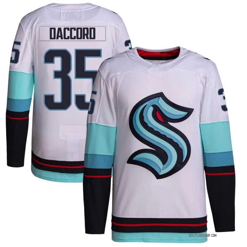 White Youth Joey Daccord Authentic Seattle Kraken Away Primegreen Jersey