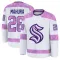 White Youth Joshua Mahura Premium Seattle Kraken 2024 Hockey Fights Cancer Practice Jersey