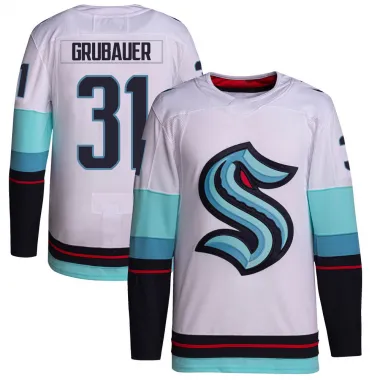 White Youth Philipp Grubauer Authentic Seattle Kraken Away Primegreen Jersey