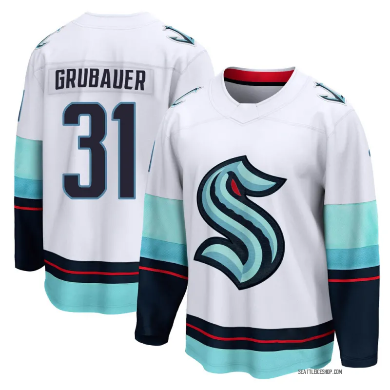 White Youth Philipp Grubauer Breakaway Seattle Kraken Away Jersey