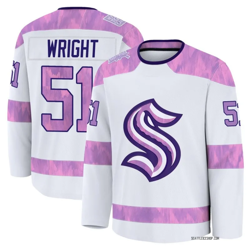 White Youth Shane Wright Premium Seattle Kraken 2024 Hockey Fights Cancer Practice Jersey